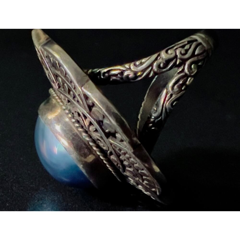 Large Vintage Mabe Pearl Bali Filigree Ring - Picture 9 of 11